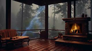 Embrace the Calm Rain, Thunder, and Fireside Joy on the Balcony