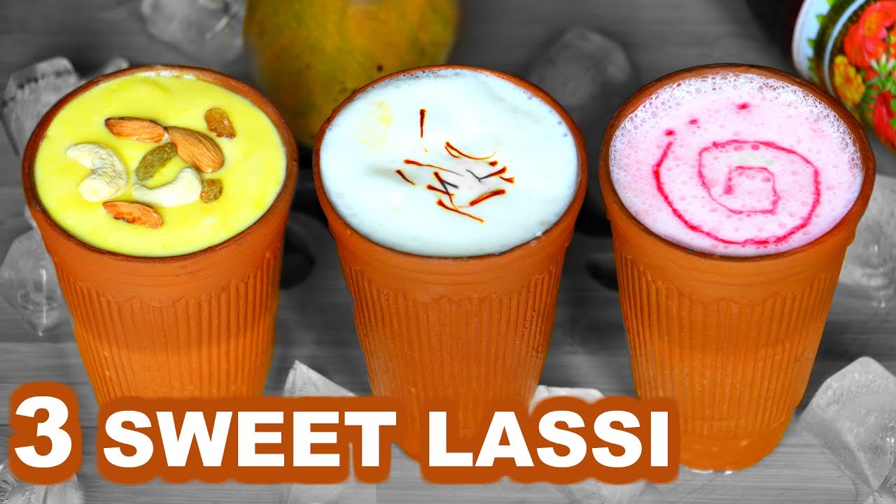 घर पर बनाये 3 तरह की Sweet Dahi Lassi - Mango, Plain & Roohaafza Flavoured | CookWithNisha | Cook With Nisha