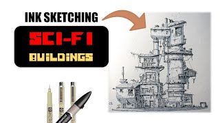 🤖 Sci-Fi Cityscape: Drawing Futuristic Buildings with Ink Pens