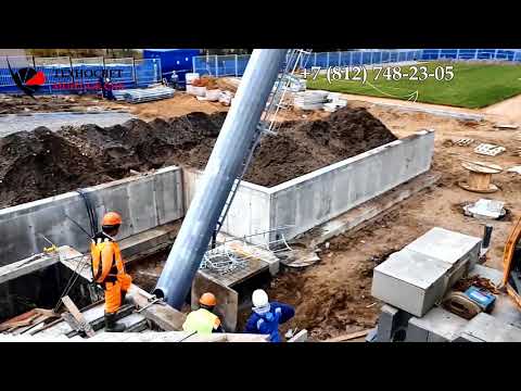 Монтаж мачт спортивного освещения стадиона