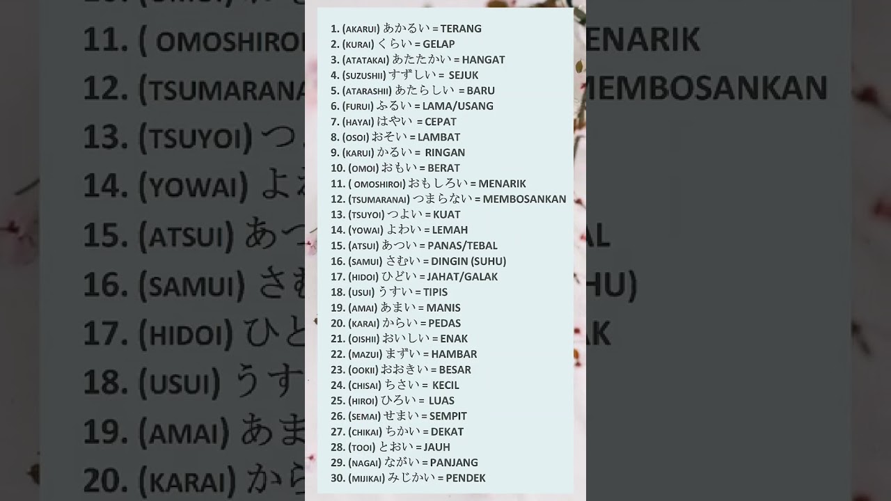 KATA SIFAT bahasa jepang Part 01 #belajarbahasajepang