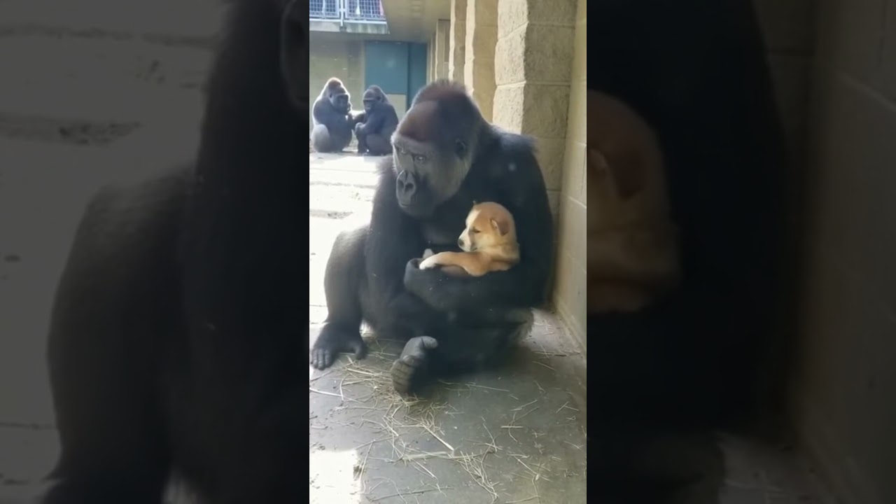 Gorilla Protects Fallen Puppy (Everyone Feared the Worst)