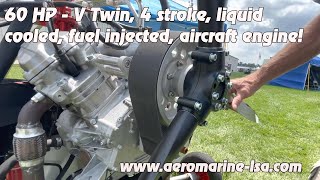 Aircraft Engine, V Twin, 60 HP, 4 Cycle, 800 cc, Fuel Injected, Electric Start, Aeromarine LSA.