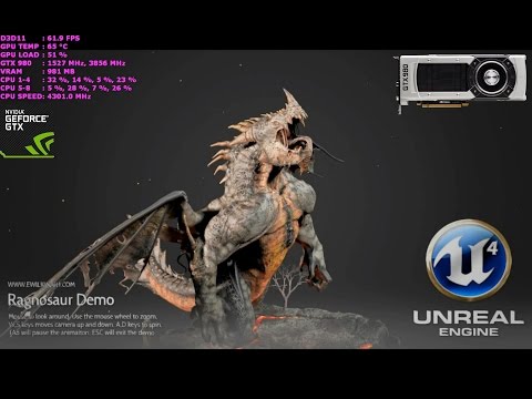 Ragnosaur Unreal 4 Demo - GTX 980 - Intel I7 3770 - 1600x1000 - 60FPS