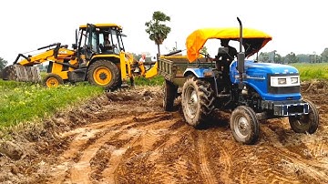 New Jcb 3dx Machine Loading Red Mud In Mahindra YUVO 575 Di And Sonalika 745 Di Rx Tractor | Tractor