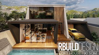 Современный дизайн дома в стиле лофт l 8м x 11м (90 кв.м) l 2 спальни с гаражом и бассейном