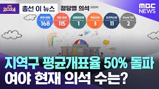 [총선 이 뉴스] 지역구 평균개표율 50% 돌파..여야 현재 의석 수는? (2024.04.10/MBC뉴스)