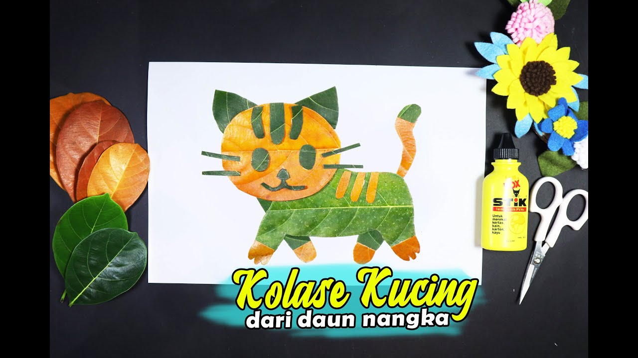 Cara Membuat Kolase  Kucing Dari  Daun  Nangka  Kolase  Daun  