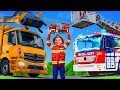 Les enfants jouent avec un vrai camion de pompiers