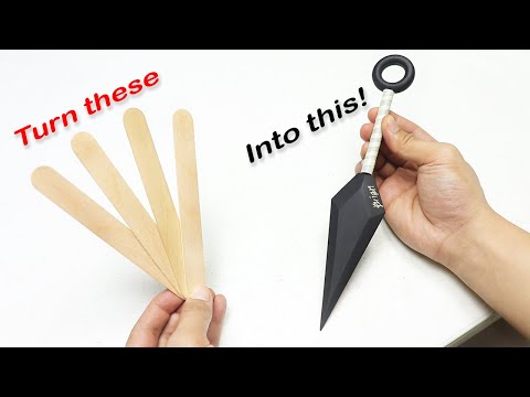 How to make Popsicle Stick KUNAI knife without using power tools - Realistic design