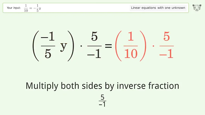Linear equation with one unknown: Solve 1/10=-1/5y step-by-step solution