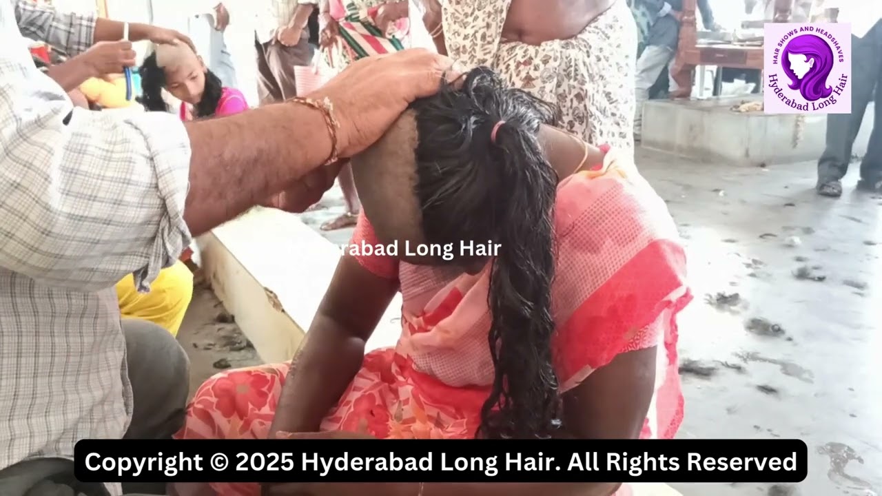 Orange Saree Aunty Temple Shave | Hyderabad Long Hair