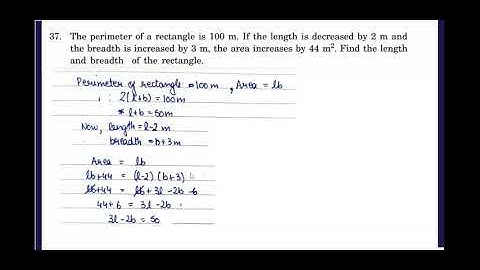The perimeter of a rectangle is 100 m. If the length is decreased by 2 m and the breadth .