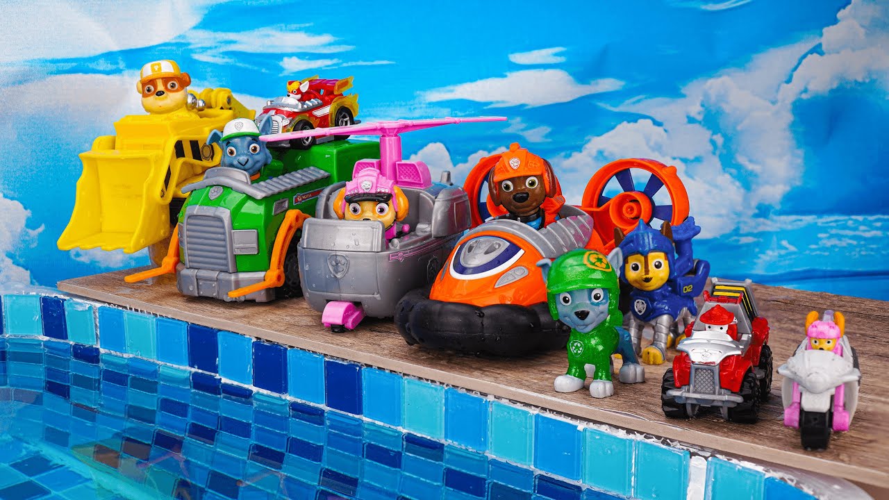 PAW Patrol Rescue Wheels Adventures! w/ Rubble 🚗 15 Minutes | Looking for Paw Patrol in the pool