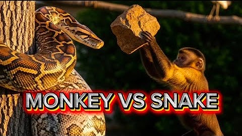 The Brave Monkey vs The Giant Python #animals #monkey #snake #python #cow #viral #trending