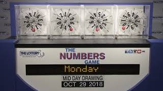 Midday Numbers Game Drawing: Monday, October 29, 2018