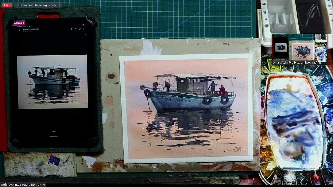 Boat on The Lake | Landscape View | Watercolor Painting by Achintya Hazra