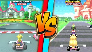 GBA Peach Circuit Graphics Comparison! (Mario Kart Tour VS GBA)