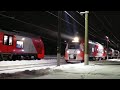Встреча двух электропоездов &quot;ЭС2Г&quot; «Ласточка» на станции в снежный вечер!