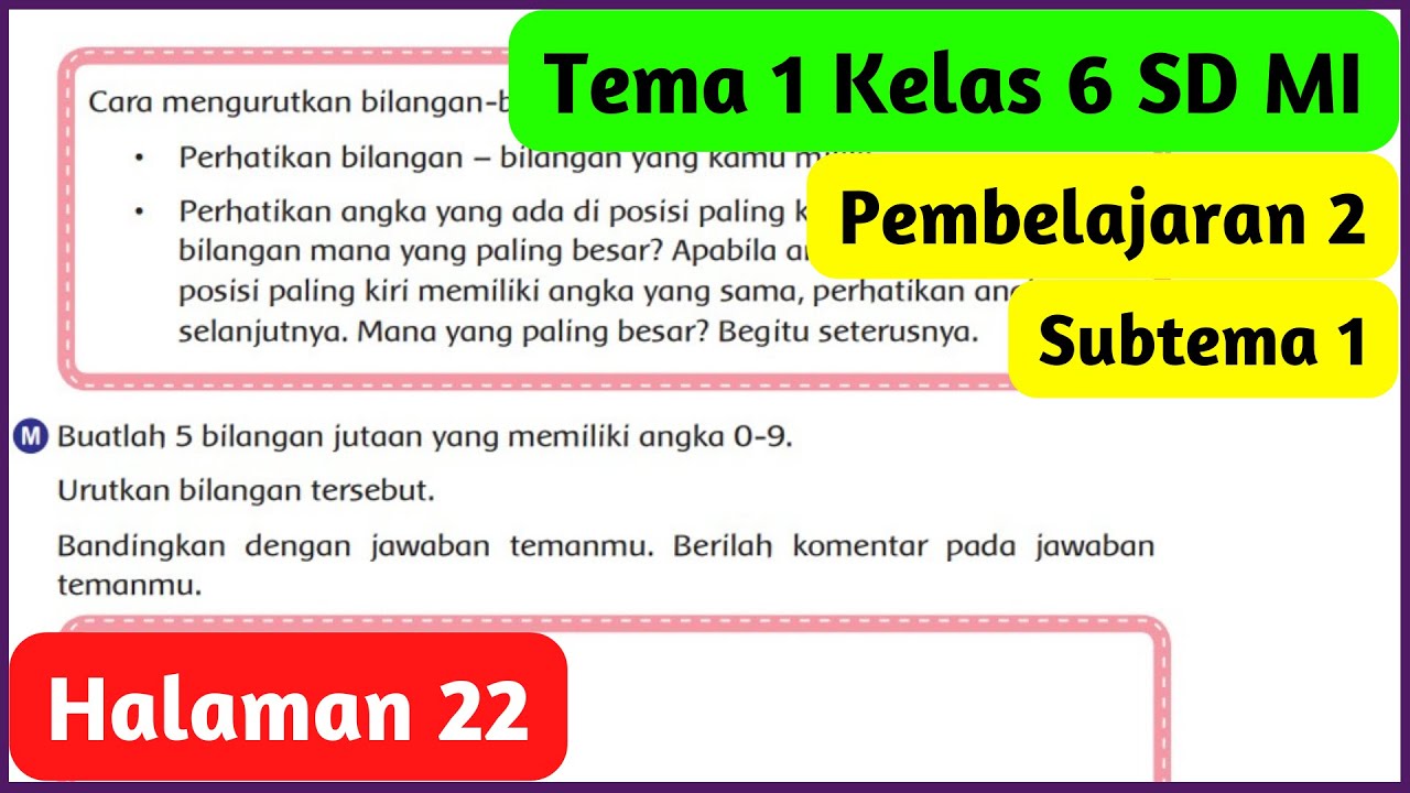 Kunci Jawaban Tema 1 Kelas 6 Halaman 22 Buatlah 5 Bilangan Jutaan YouTube