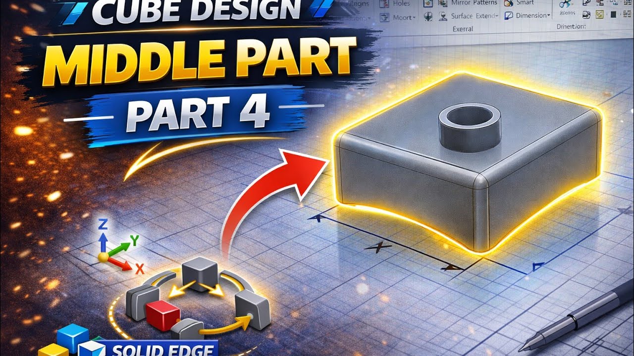 Solid Edge Tutorial | Cube Middle Part Modeling (Part 4) - YouTube