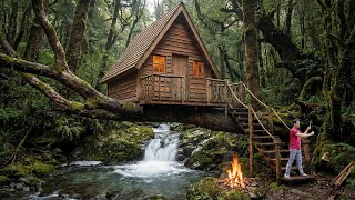 Download Lagu Man Builds a Log Cabin Suspended Over Water | Building Secret Shelter On A Giant Tree Trunk MP3