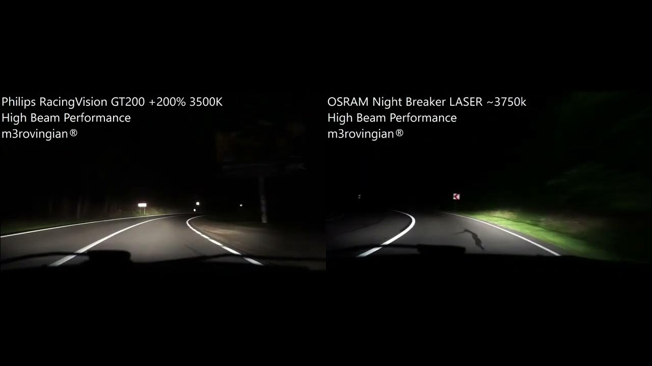 Philips Racing Vision Vs Osram Night Breaker Laser High Beam Philips RacingVision GT200 vs OSRAM Night Breaker LASER - YouTube