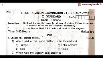 10th Social Science Third Revision Question Paper 2019-2020 | Krishnagiri District | English Medium
