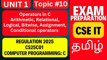 CS25C01 C Programming | Operators in C | Anna University R2025