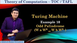 Turing Machine for Odd Palindrome (W a WR or W b WR) - Example 10 thumbnail