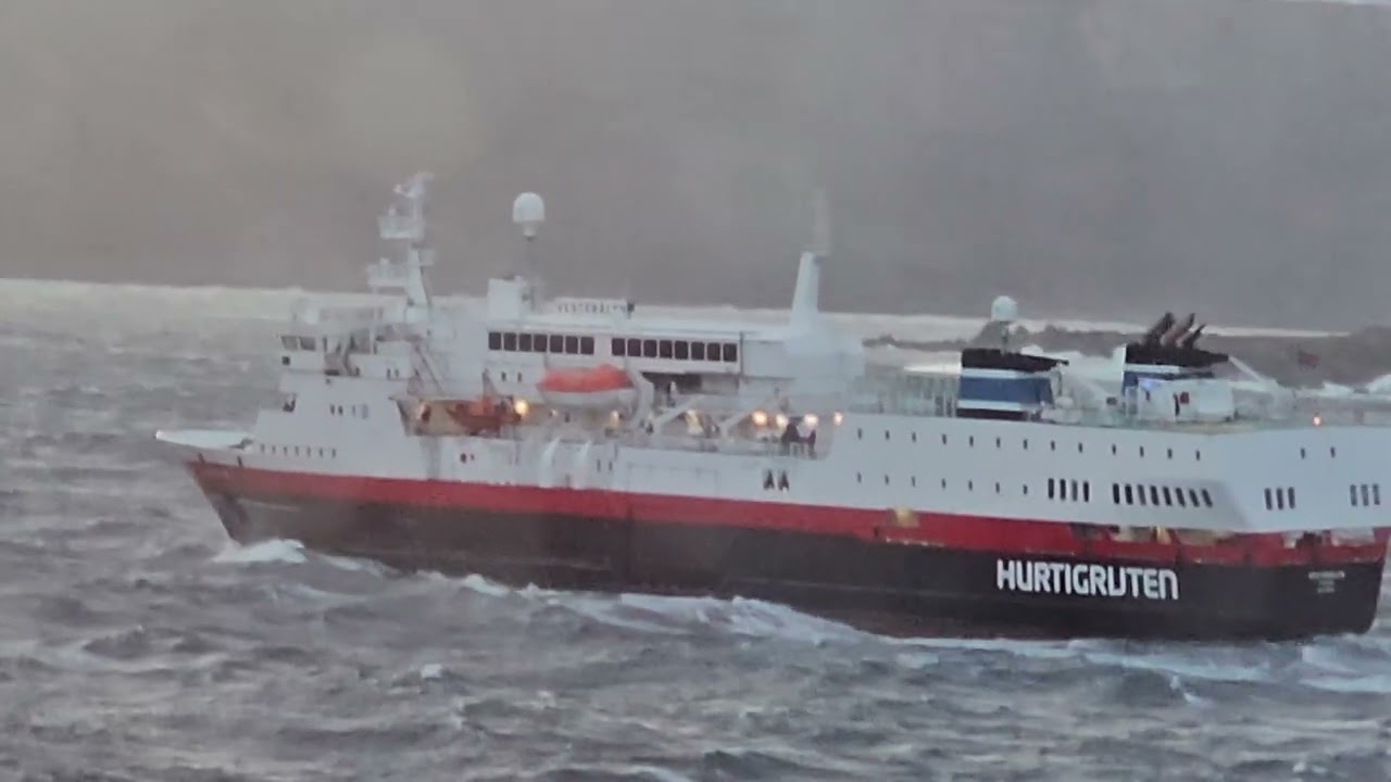 MS Vesterålen, Hurtigruten on rough seas in Finnmark today, Oct.29, 2024