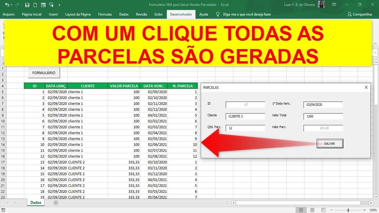 Criar Formul Rio De Vendas Parceladas No Excel Passo A Passo Youtube