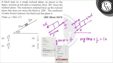 A block kept on a rough inclined plane, as shown in the figure, remains at rest upto a maximum f...