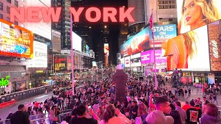 4K Walk NEW YORK on foot Times Square, 5th Ave at night MANHATTAN USA    NYC Walking tour