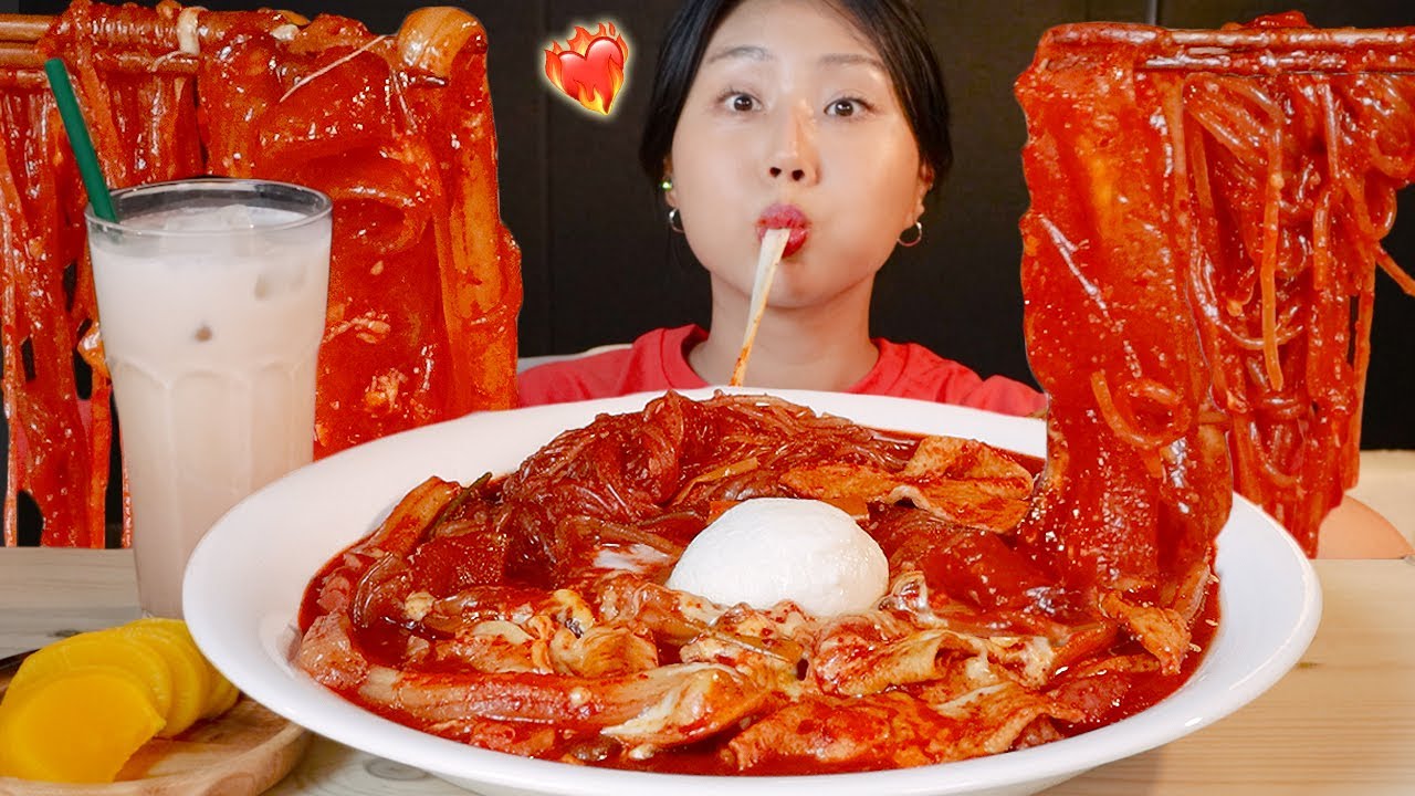 MUKBANG) 엽떡 당면볶이 통모짜렐라 진짜 매워요🥵 엽기떡볶이 분모자 떡볶이 매운맛 먹방 Yeopgi tteokbokki asmr eating