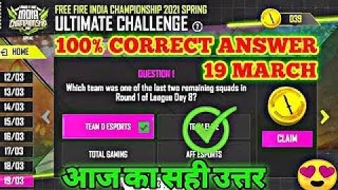 19 March Free Fire Ultimate Challenge All Answer | Day 8 All Answer Esports Ultimate Challenge Event