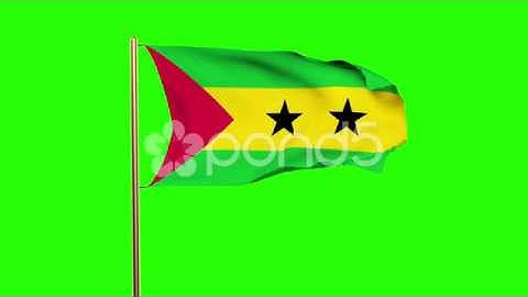 Sao Tome And Principe Flag Waving In The Wind. Green Screen, Alpha Matte