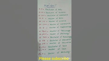B.A/B.SC/B.COM/M.A/M.E/M.Tech/M.Phil/B.Tech/B.Ed/M.Ed/LLB/LLM/Ph.D   Fullform#shorts#youtubeshorts