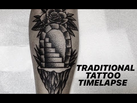 TRADITIONAL TATTOO TIMELAPSE - BLACKWORK STAIRWAY (4K) - YouTube