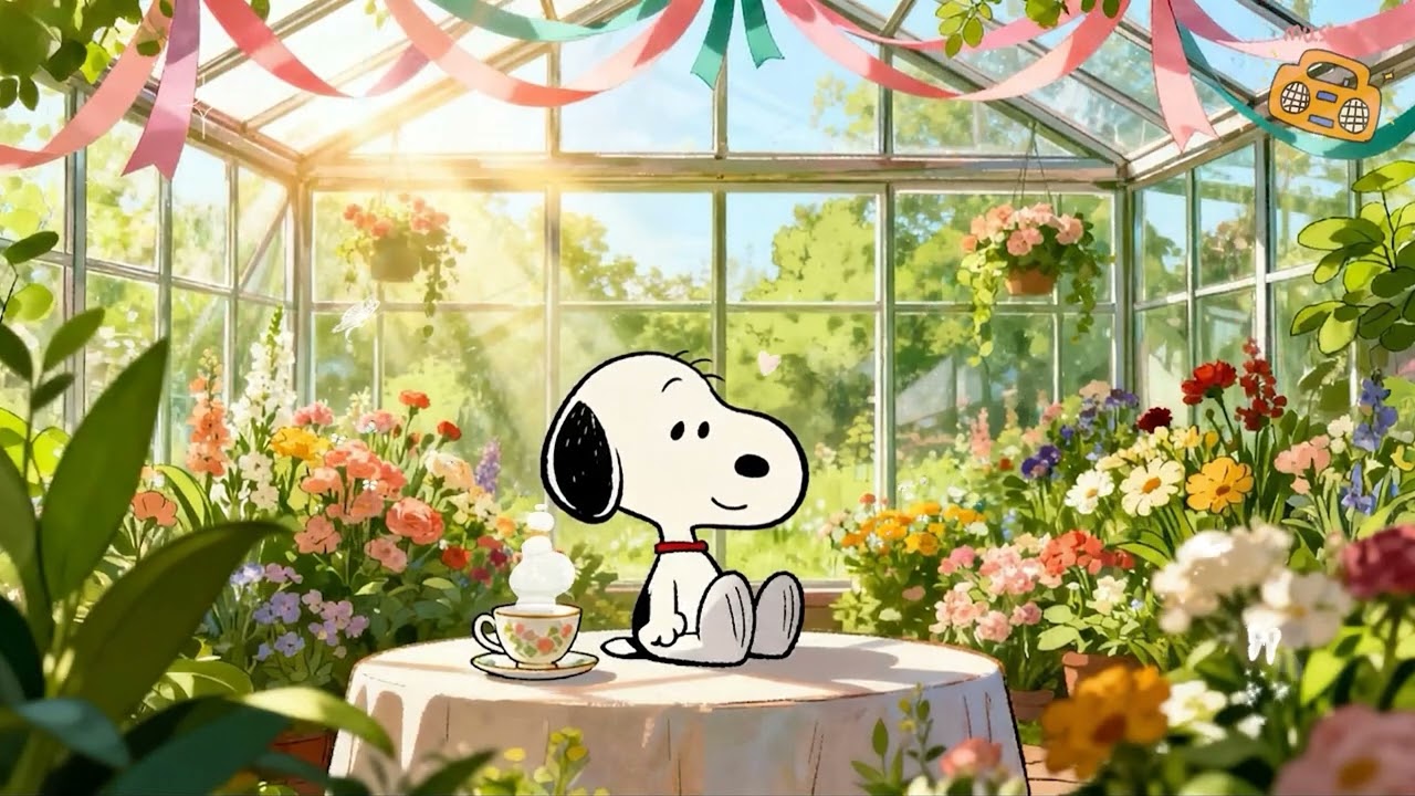 snoopy enjoying a quiet garden morning 🌸 chill lofi music for peaceful mood [ relax ]