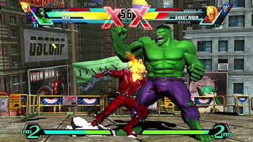 ULTIMATE MARVEL VS. CAPCOM 3: Ghost Rider, Sentinel, and Hulk arcade (Very Hard mode part 1/2)