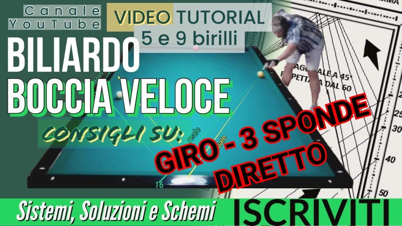 BILIARDO  - v.33 - GIRO DIRETTO.  spolverata su traiettorie di riferimento