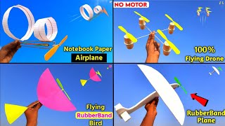 4 best No motor flying planes , how to make easy flying Drone , Rubberband propeller flying toy