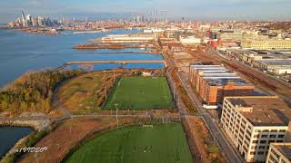 4K drone view of Manhattan from Industry City, New York