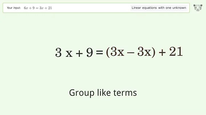 Solve 6x+9=3x+21: Linear Equation Video Solution | Tiger Algebra