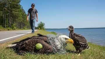 Man redt een zeearend en haar jong langs de kant van de weg – een werkelijk hartverwarmende video