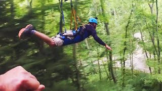 Flying on the SuperZip Zipline at Hocking Hills Canopy Tours