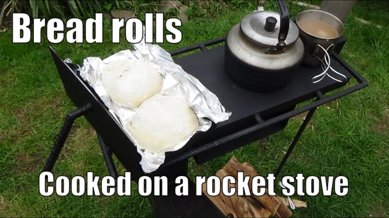 Rocket stove with a bread oven. Cooking fresh bread rolls in my rocket