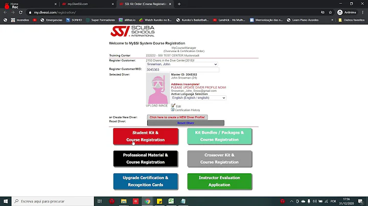SSI Create new customer and Course Registration