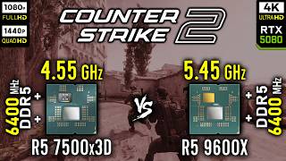 Ryzen 5 7500x3D vs Ryzen 5 9600X in Counter-Strike 2 | CS2 | RTX 5080 [ 1080p vs 1440p vs 4K ]
